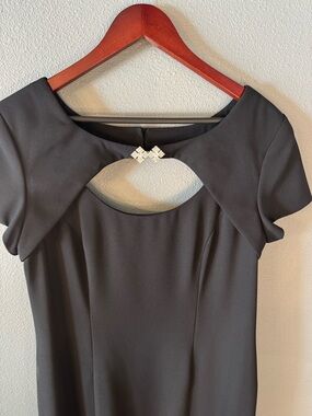 Late 90s Donna Ricco Black Sheath Cutout Cap-Sleeve Dress with Rhinestones